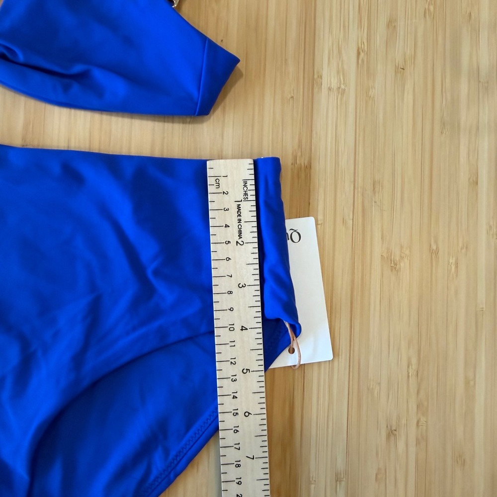 Quince Blue High Waisted Bikini Set Front Knot Triangle Top XS Bathing Sui - Picture 6 of 8